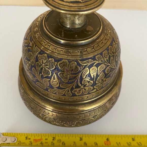 Vintage Elephant Claw Temple Bell & Stand Brass Floral Shamrock Boho Spiritual - Picture 11 of 11